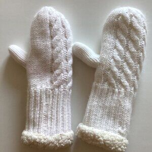 Just Cozy Women's Girls Cable Knit Fleece Lined White Mittens Comfy Cozy Winter